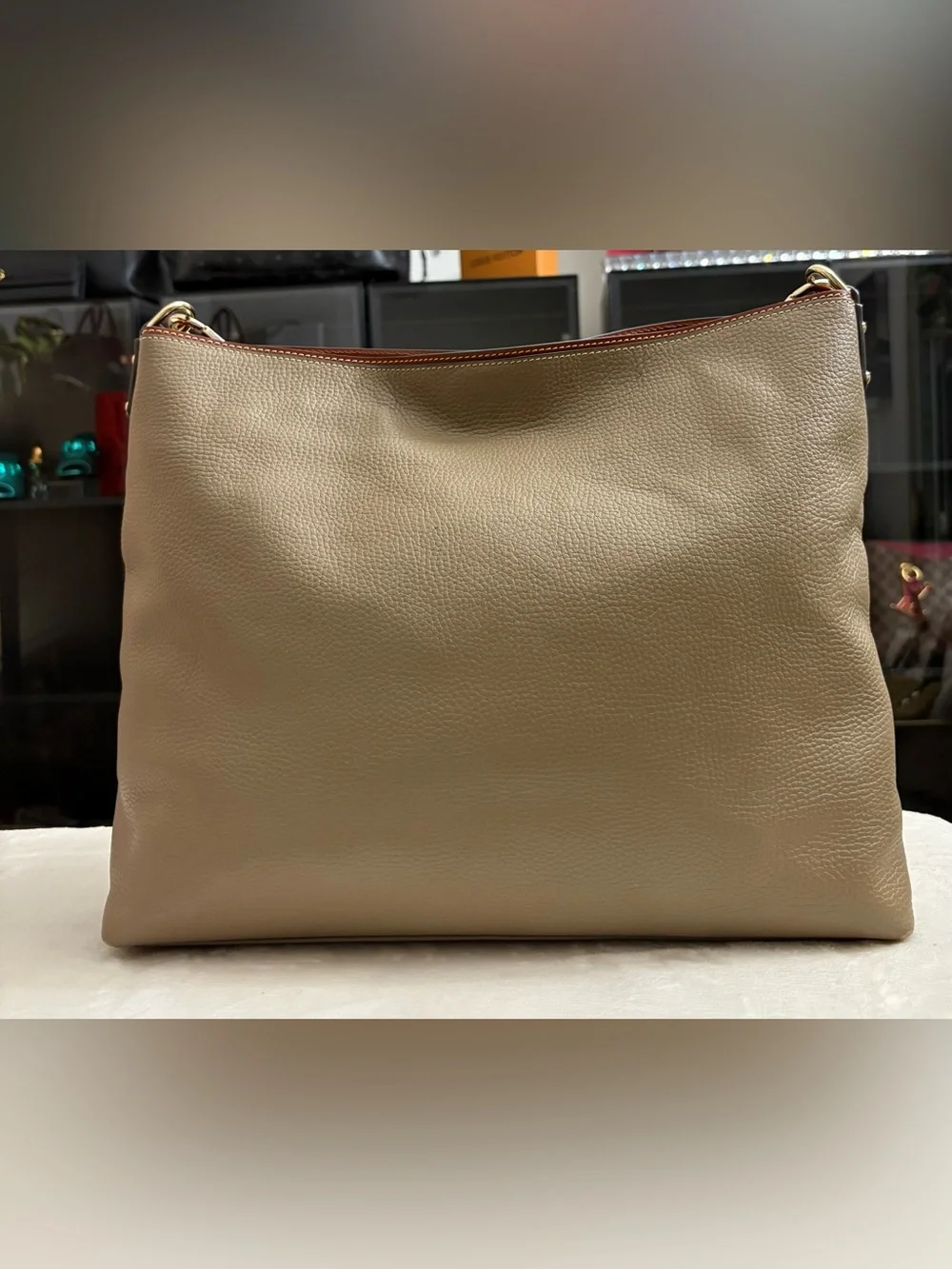 Dooney & Bourne Large Taupe Pebble Leather Hobo Handbag